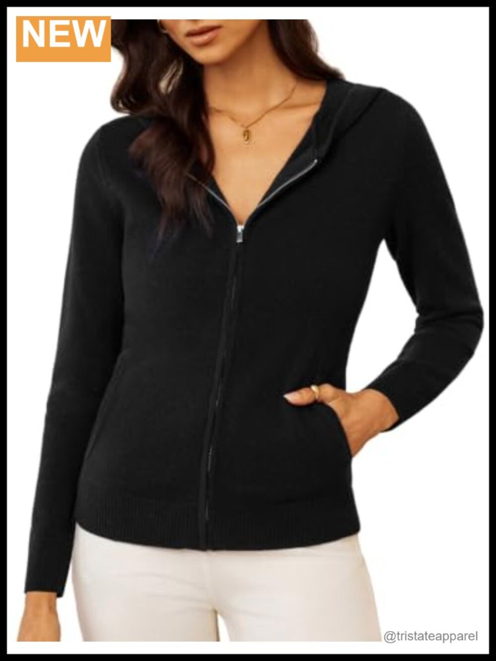 100% Merino Wool Zip Up Cardigan Sweater Long Sleeve Hooded